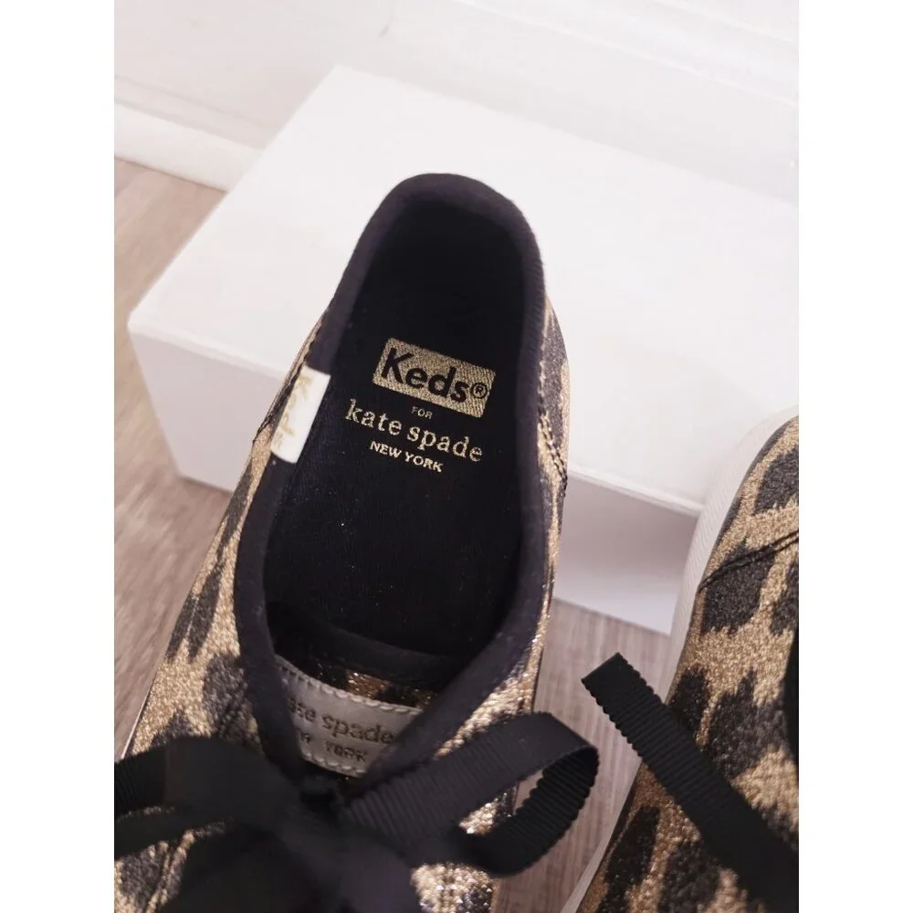 Keds Kate Spade Kickstart Animal Leopard Print Glitter Sneakers Shoes 5 Womens